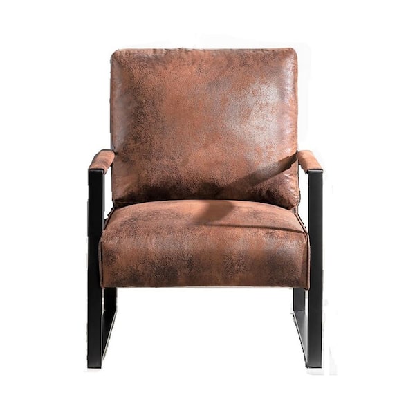 US Pride Furniture Hosam Brown 25.4 in. Microfiber Upholstery Metal Arm Chair (Set of 1)