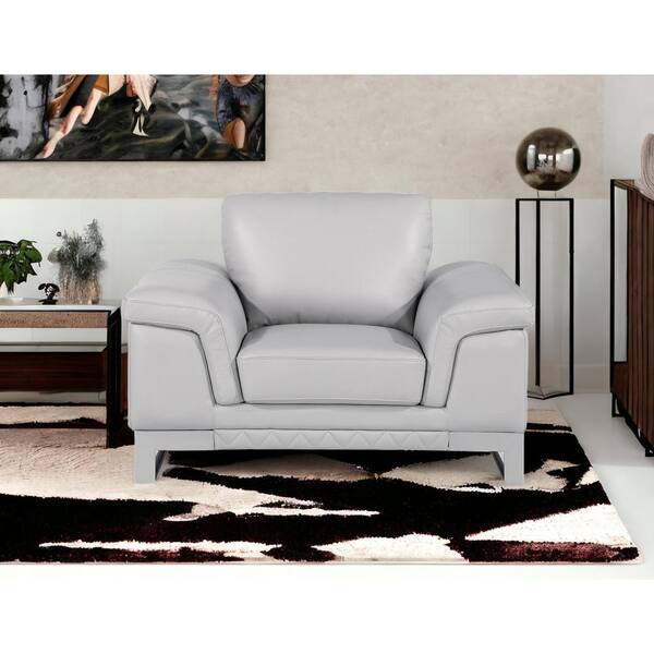 HomeRoots Charlie 32 in. Light Gray Leather Chair and a Half
