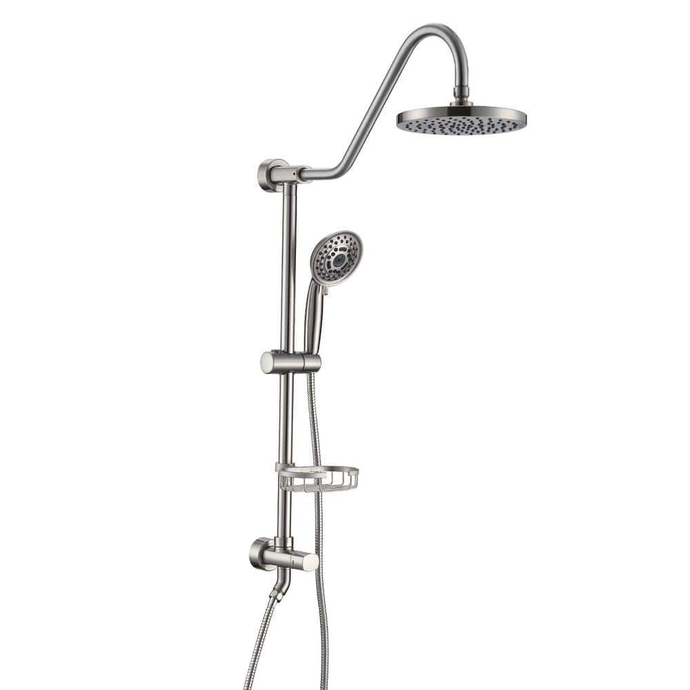 2-Spray 7.85 in. Shower Head Wall Mounted Fixed and Handheld Shower Head, 1