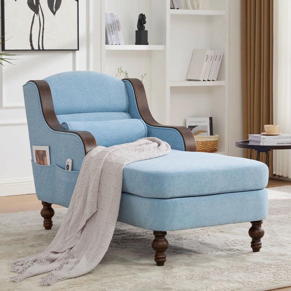 HOMEFUN Modern Oversized Light Blue Chenille Solid Wood Frame