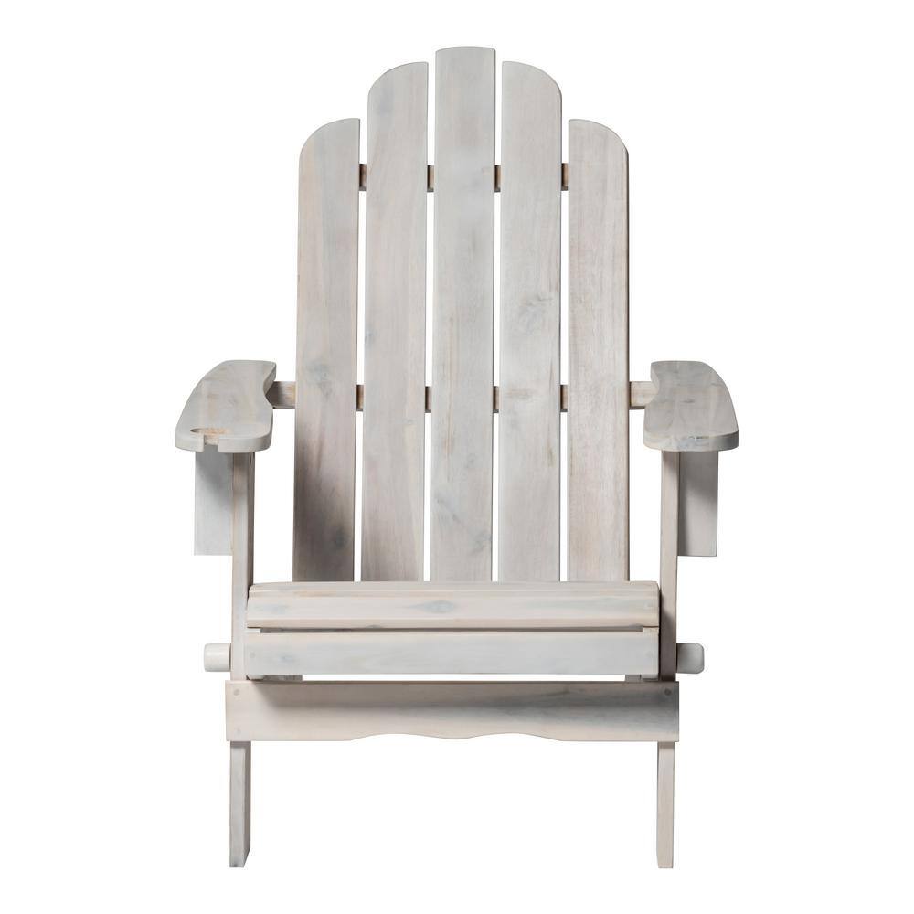 White Wash Acacia Wood Outdoor Adirondack Chair with Arms