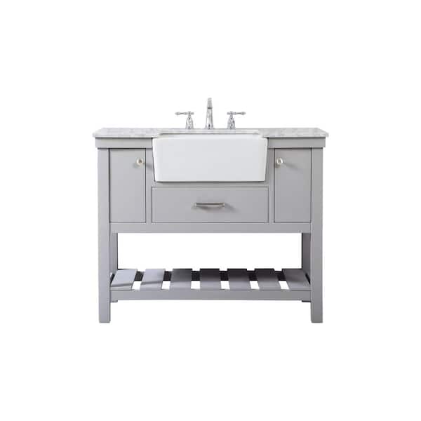 Unbranded Simply Living 42 in. W x 22 in. D x 34.125 in. H Bath Vanity in Grey with Carrara White Marble Top