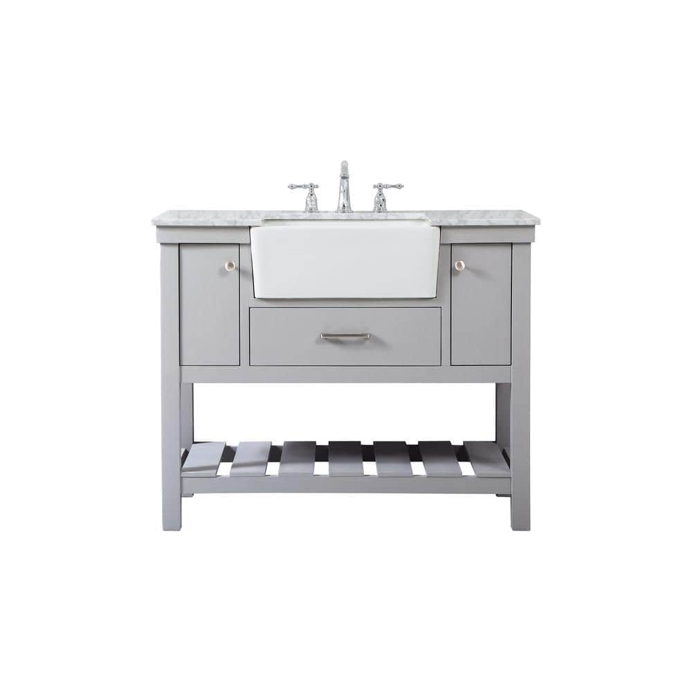 Gray 42" Solid Wood and MDF Single Bathroom Vanity with Carrara Marble Top