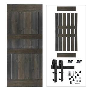 36 in. x 84 in. Espresso Painted Wood Sliding Door with Hardware Kit, Pre-Drilled Ready to Assemble