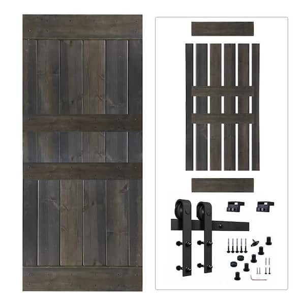 Akicon 36 in. x 84 in. Espresso Painted Wood Sliding Door with Hardware Kit, Pre-Drilled Ready to Assemble
