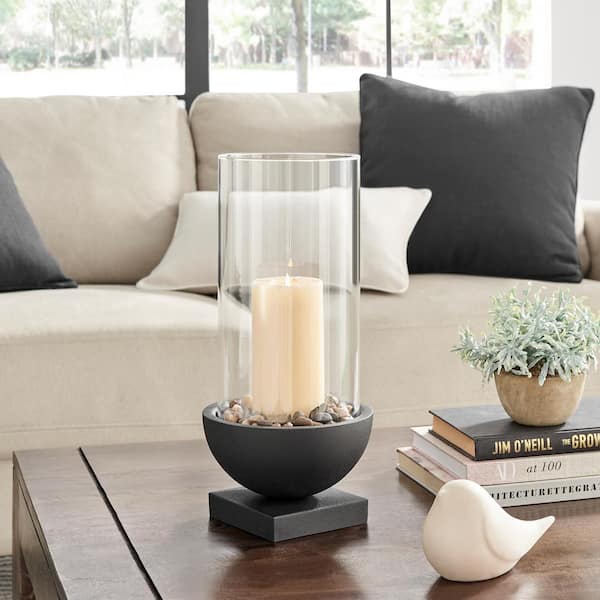 DANYA B Modern Black Metal Bold Pedestal and Glass Pillar