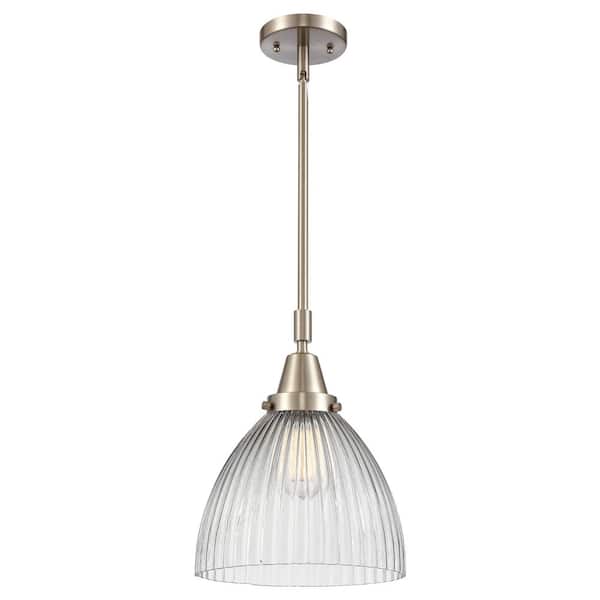 Seneca Falls 100-Watt 1-Light Brushed Satin Nickel Standard Mini Pendant Light with Clear Glass Shade, No Bulbs Included