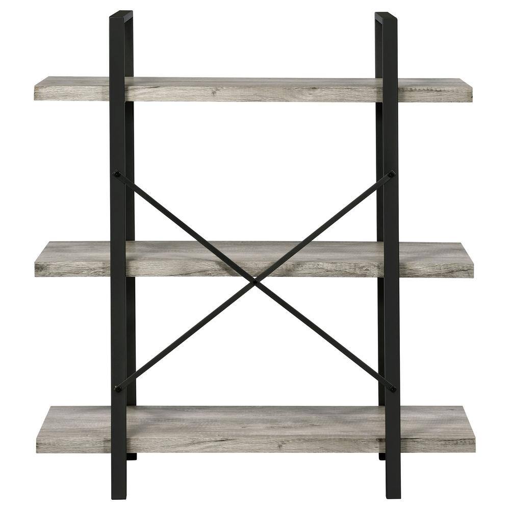 Pearl Silver Transitional 3-Shelf Bookcase in Gray Driftwood