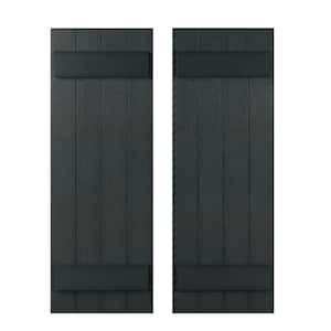 14 in. x 43 in Recycled Plastic Board and Batten Stonecroft Shutter Pair in Black