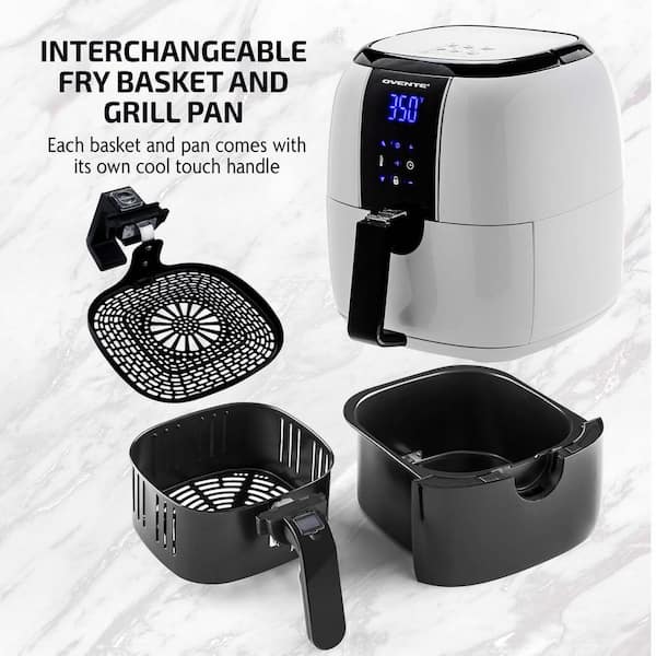 OVENTE 3.2 Qt. White Air Fryer Grill Pan and Non Stick Frying