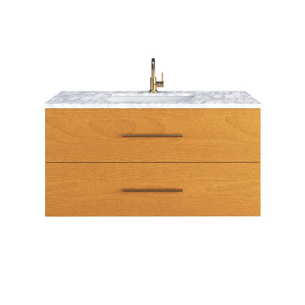 VOLPA USA AMERICAN CRAFTED VANITIES Napa 48 in. W x 22 in. D x 21-3/4 in. H Single Sink Bath VanityWall in Pacific Maple with Carrera Marble Countertop
