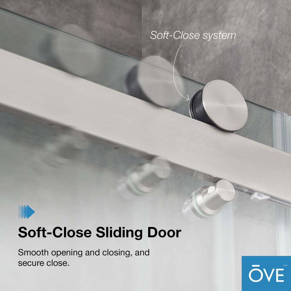 Satin Nickel Frameless Sliding Soft Close Shower Door with Clear Glass