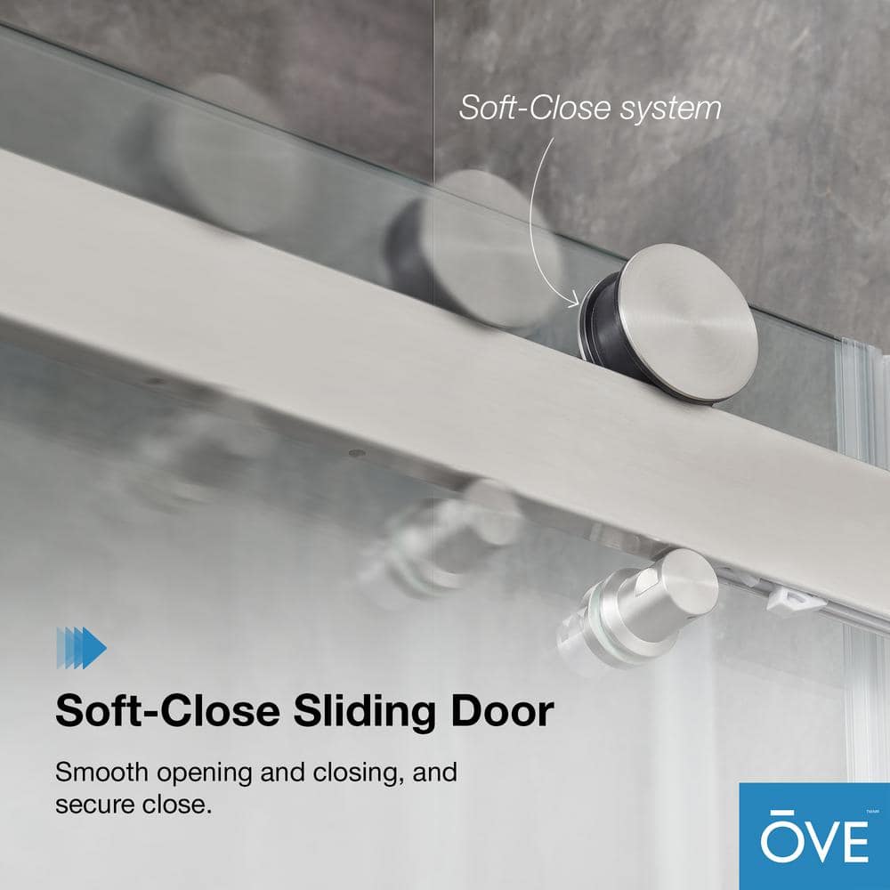 Satin Nickel Frameless Sliding Soft Close Shower Door with Clear Glass
