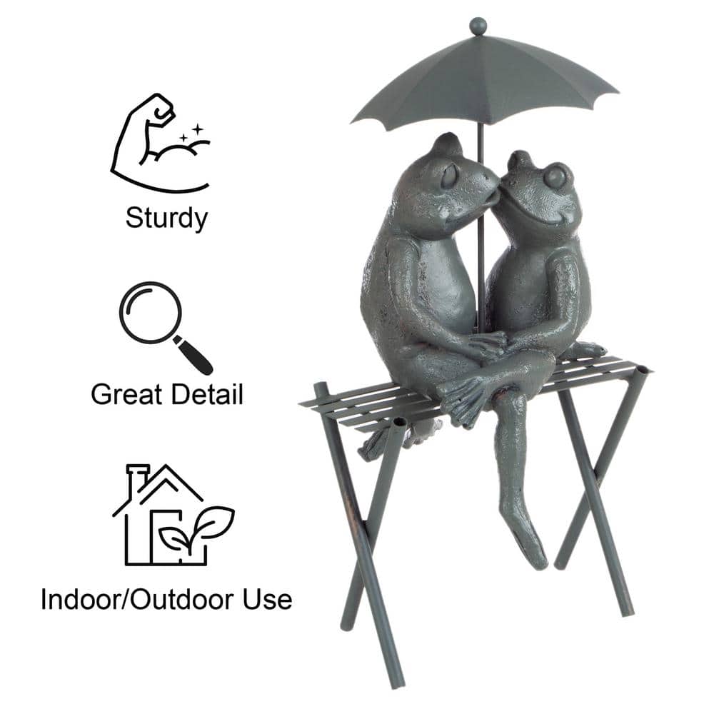 Romantic Frog Couple Polyresin Garden Statue with Umbrella