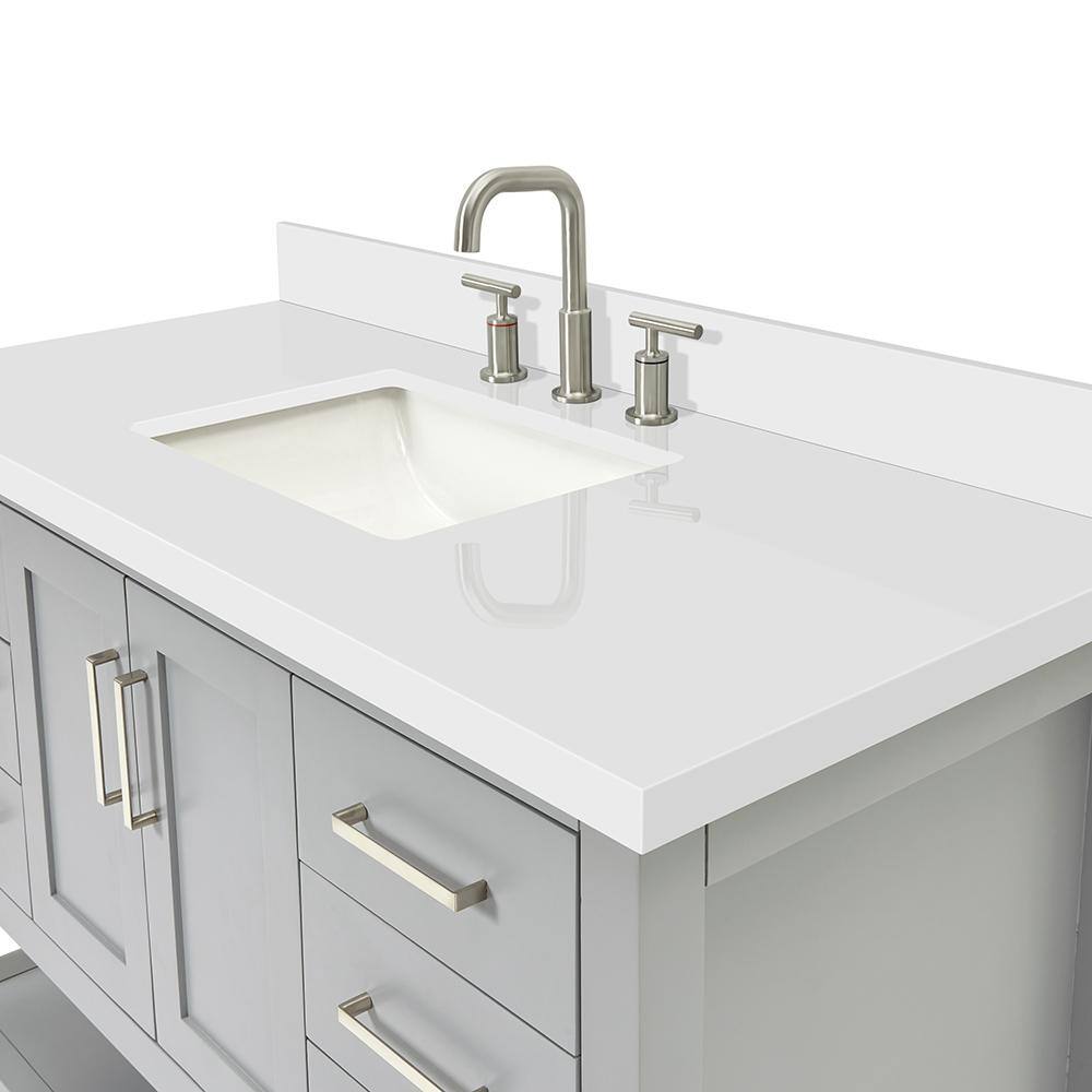 Gray Solid Wood Bath Vanity with White Quartz Top
