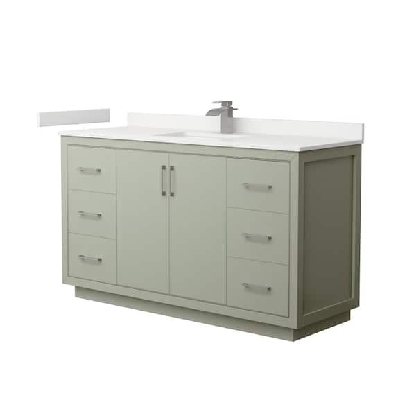 Wyndham Collection Icon 60 in. W x 22 in. D x 35 in. H Single Bath Vanity in Light Green with White qt Top