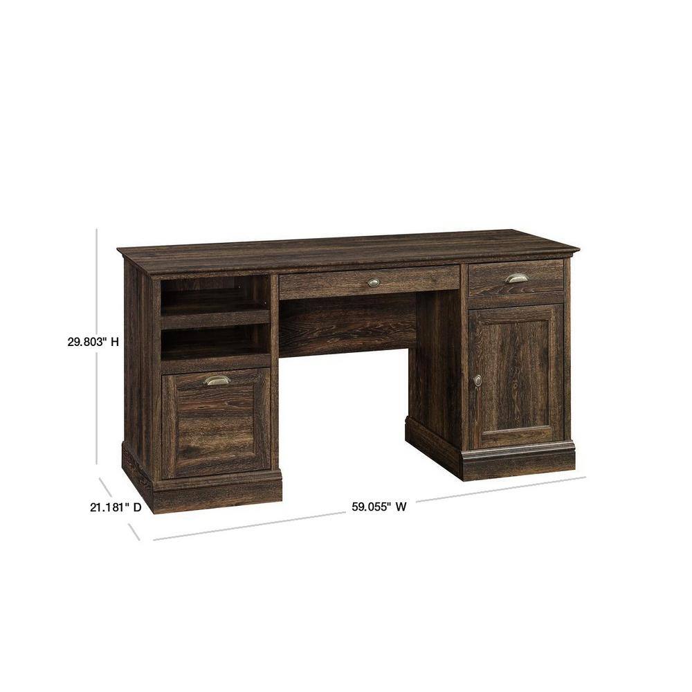 Iron Oak Executive Pedestal Desk with Gold Hardware