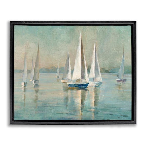Stupell Industries Sailboats at Sunrise by Danhui Nai Black Floater Frame Coastal Graphic Art Print 17 in. x 21 in.