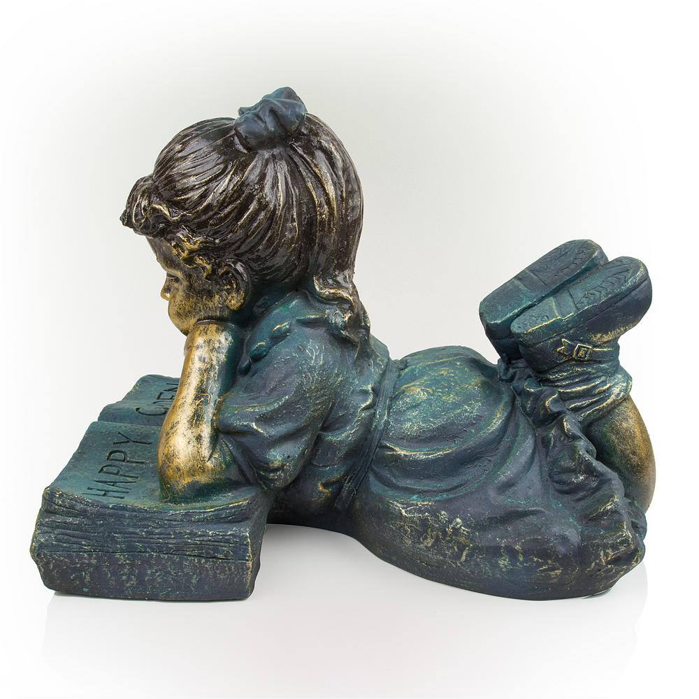 Antique Bronze Girl Reading Book Lawn Statue