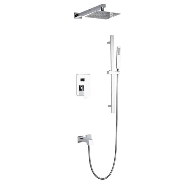 Lexora Cero 1-Spray Tub and Shower Faucet Combo with Square Showerhead and Handheld Shower Wand in Chrome