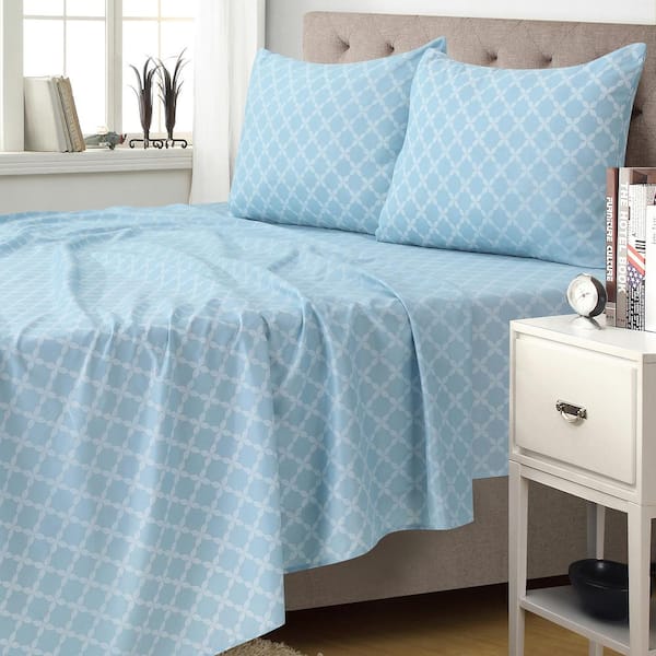 Harper Lane Aarya 4-Piece Blue Microfiber Sheet Set King