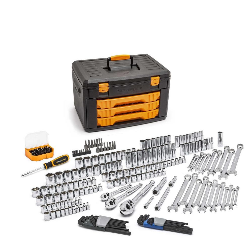 GEARWRENCH 1/4 in., 3/8 in. and 1/2 in. Drive SAE/Metric Mechanics Tool Set  in 3-Drawer Storage Box (219-Piece) 80940 - The Home Depot
