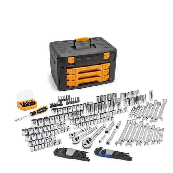 GEARWRENCH 1/4 in., 3/8 in. and 1/2 in. Drive SAE/Metric Mechanics Tool Set in 3-Drawer Storage Box (219-Piece)
