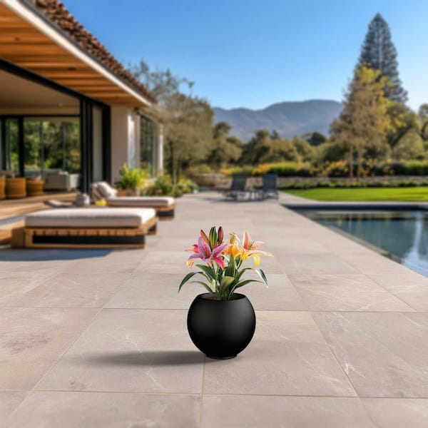 11.5 in. Small Charcoal Black (Enhanced Interior) Concrete Round Planter / Pot with Drainage Holes