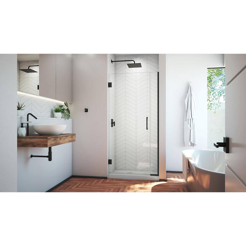 Matte Black Frameless Hinged Shower Door with Clear Glass