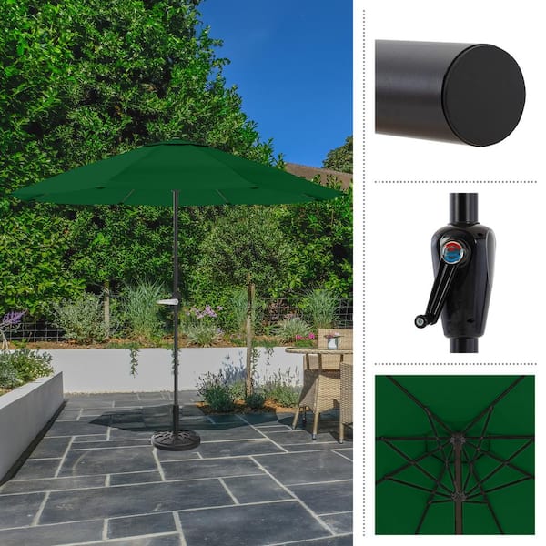 9 ft. Aluminum Outdoor Patio Umbrella with Hand Crank Lift in Hunter Green