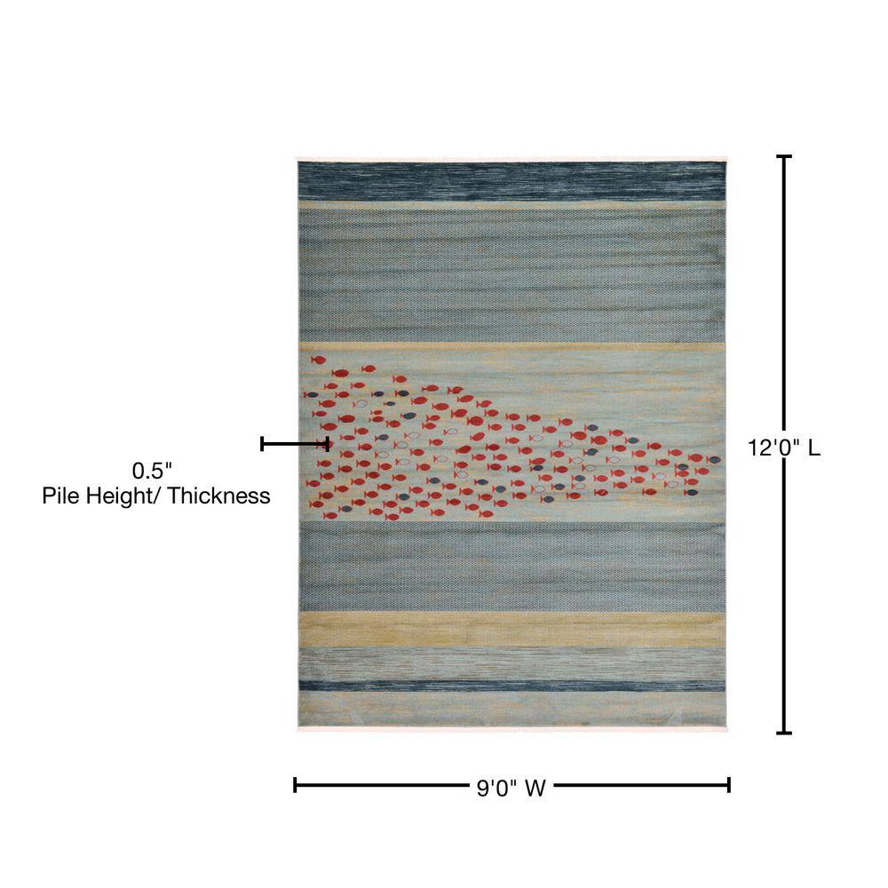 Coastal Charm Blue Stripe Indoor Rug - 9' x 12' Easy Care