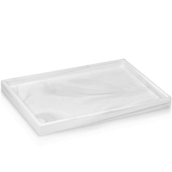 Dracelo Large Size Rectangle Vanity Tray Bathroom Organizer in Marble