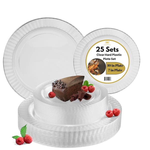 PERFECT SETTINGS Raised Textured Edge 10 in. and 7 in. Clear Disposable Plastic Combo Plates (Set of 25)
