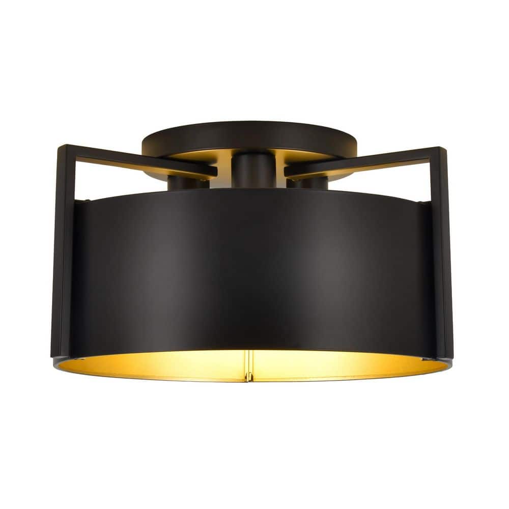 Brookley 14.96 in. Modern Drum Black Semi-Flush Mount for Hallway, Bedroom, Kitchen, Bulb(s) required included price history on PriceWatchPro