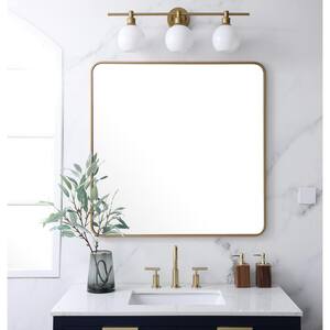 Timeless Home 36 in. H x 36 in. W Brass Modern Soft Corner Rectangular Wall Mirror