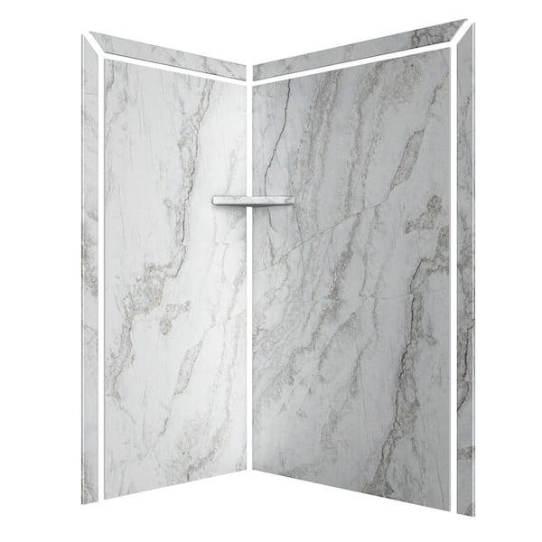 Elegance 36 in. x 48 in. x 80 in. 7-Piece Easy Up Adhesive Corner Shower Wall Surround in Calypso