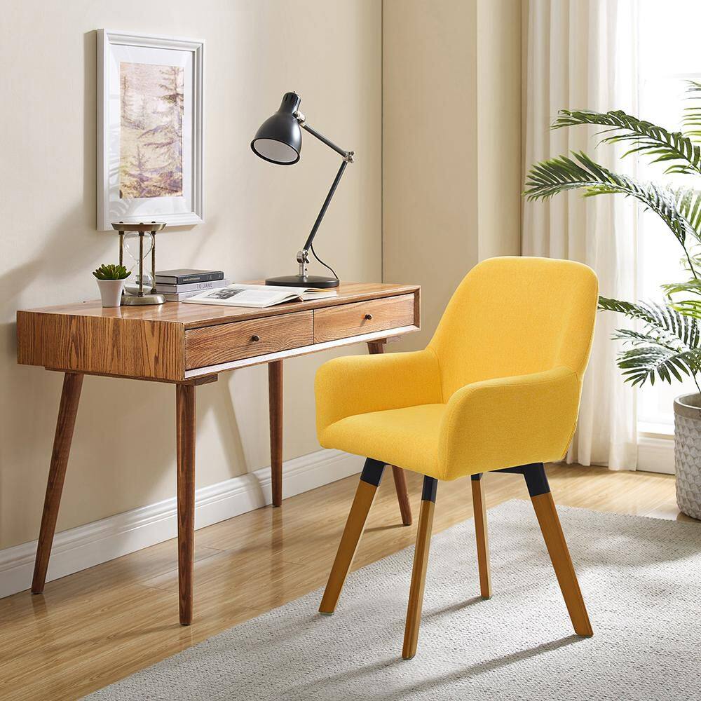 Rayshawn Yellow Velvet Swivel Accent Chair with Metal Base