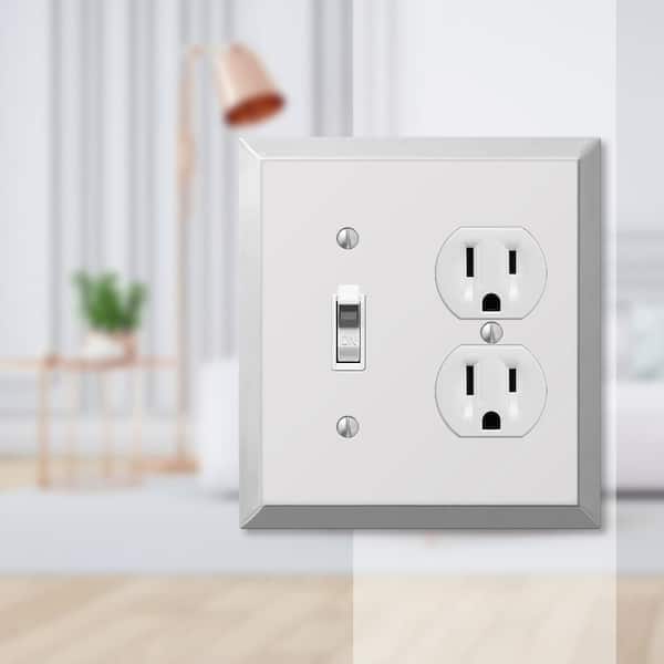 Metallic 2 Gang 1-Toggle and 1-Duplex Steel Wall Plate - Polished Chrome