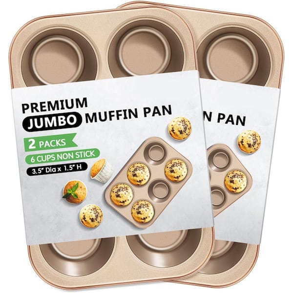 Jumbo 6-Cup Nonstick Muffin Pan Heavy Duty Metal Muffin Cupcake Baking Pan Oven Safe Easy Clean 2-Pack