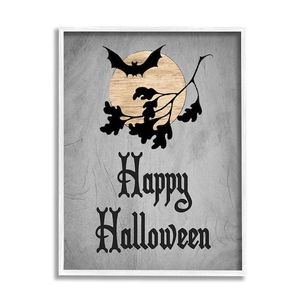 Stupell Industries Happy Halloween Bats by Lil' Rue 1-Piece Framed Graphic Print Animal Poster Art Print 14 in. x 11 in.