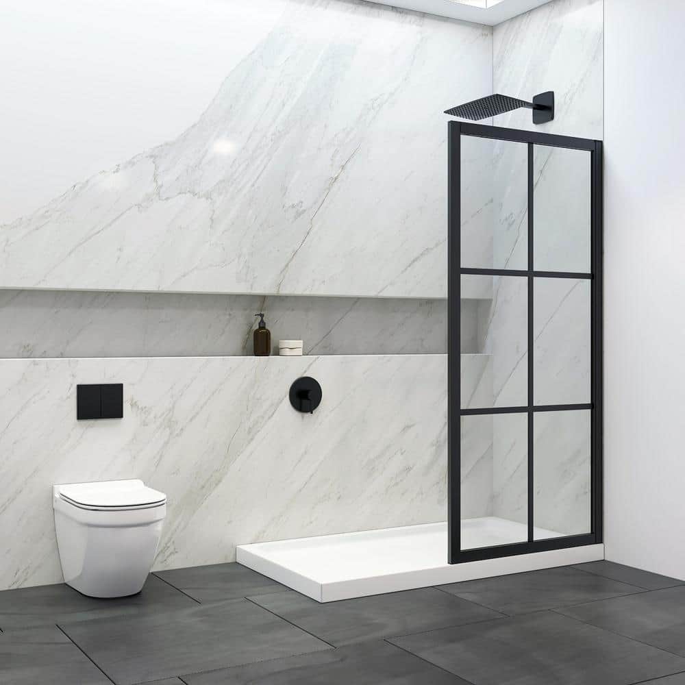 75'' Black Aluminum and Glass Framed Shower Enclosure