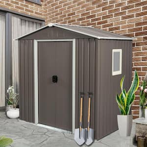 6 ft. W x 4 ft. D Gray Metal Outdoor Storage Shed with Window and Double Door (24 sq. ft.)