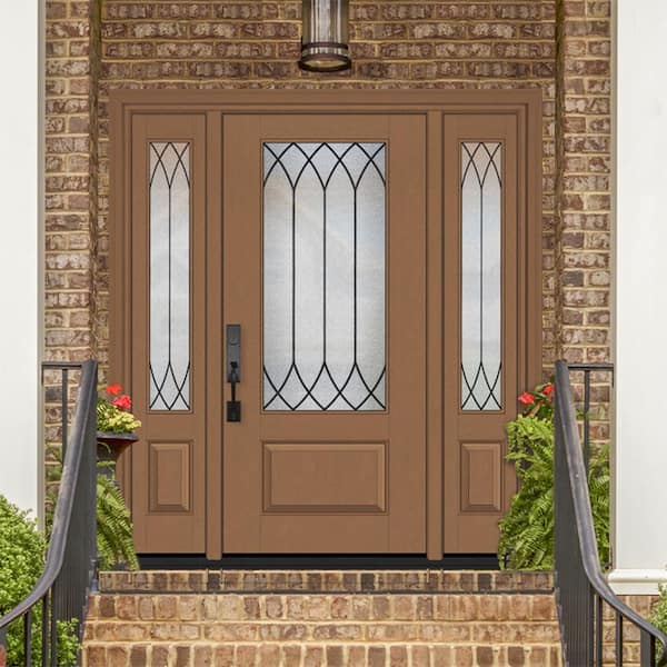 Regency 64 in. x 80 in. 3/4Lite Spire Decorative Glass RHIS AutumWheat Mahogany Fiberglass Prehung Front Door w/Db12inSL