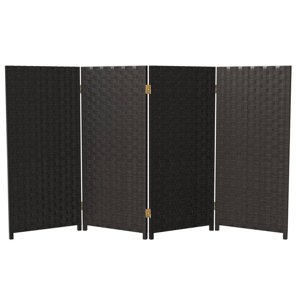 Red Lantern 3 ft. Short Woven Fiber Folding Screen - 4 Panel
