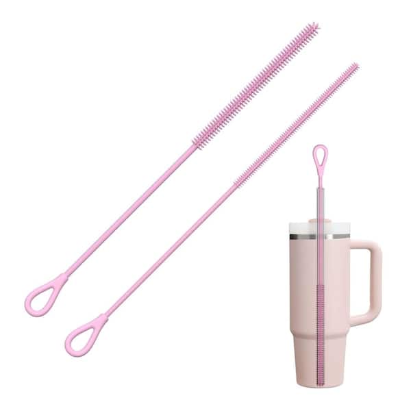 Pink Silicone Straw Cleaner Brush Set of 2, 6 mm and 9 mm, 9.84 In Extra-Long, Food-Grade, Bendable