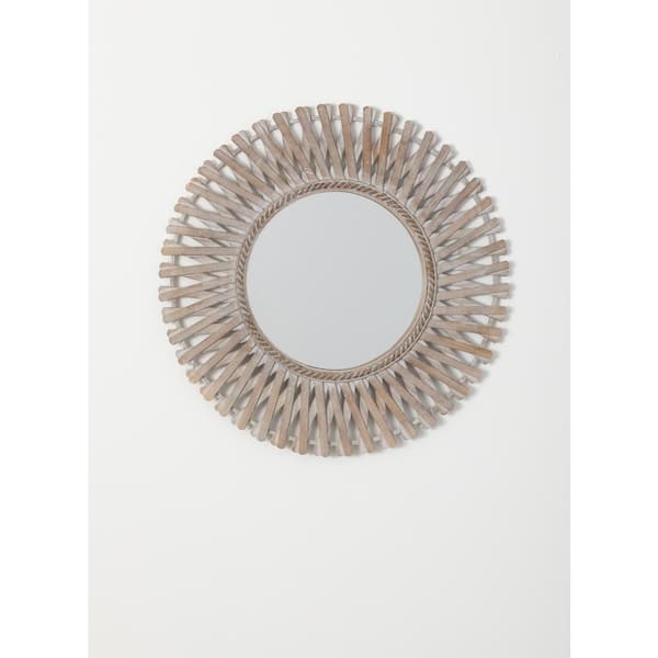 SULLIVANS 30 in. x 30 in. Farmhouse Round Brown Woven Framed Decorative Mirror