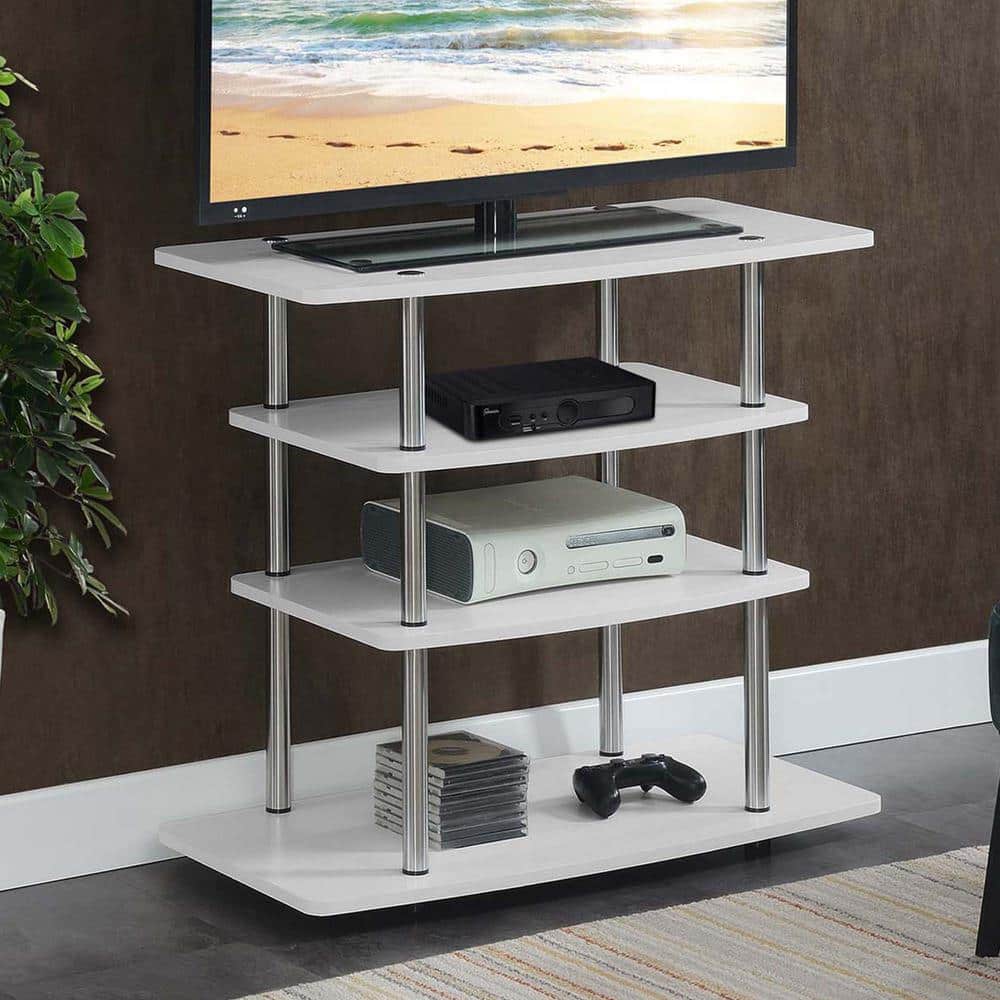 White Particle Board and Stainless Steel 4-Tier TV Stand