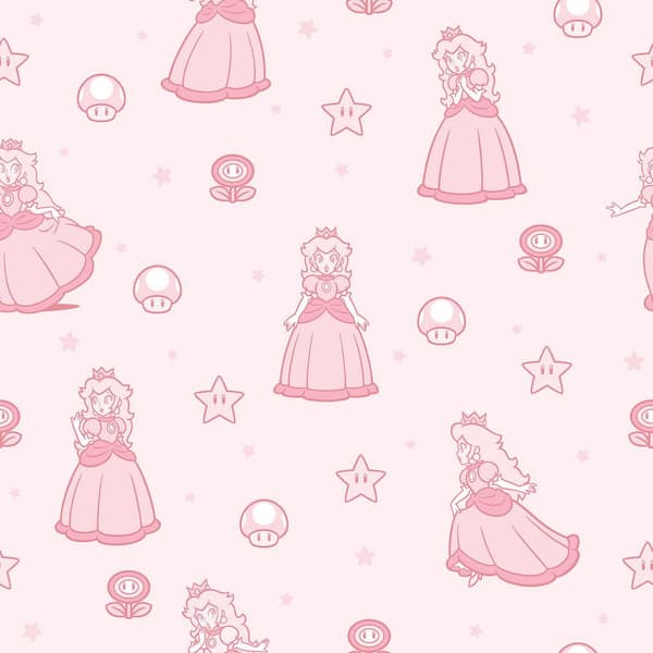 Super Mario Princess Peach Pink Peel and Stick Wallpaper