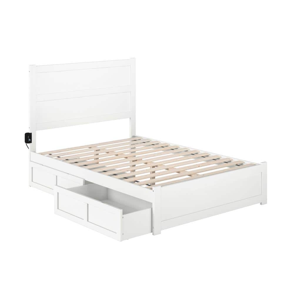 AFI NoHo White Full Solid Wood Storage Platform Bed with Footboard and ...