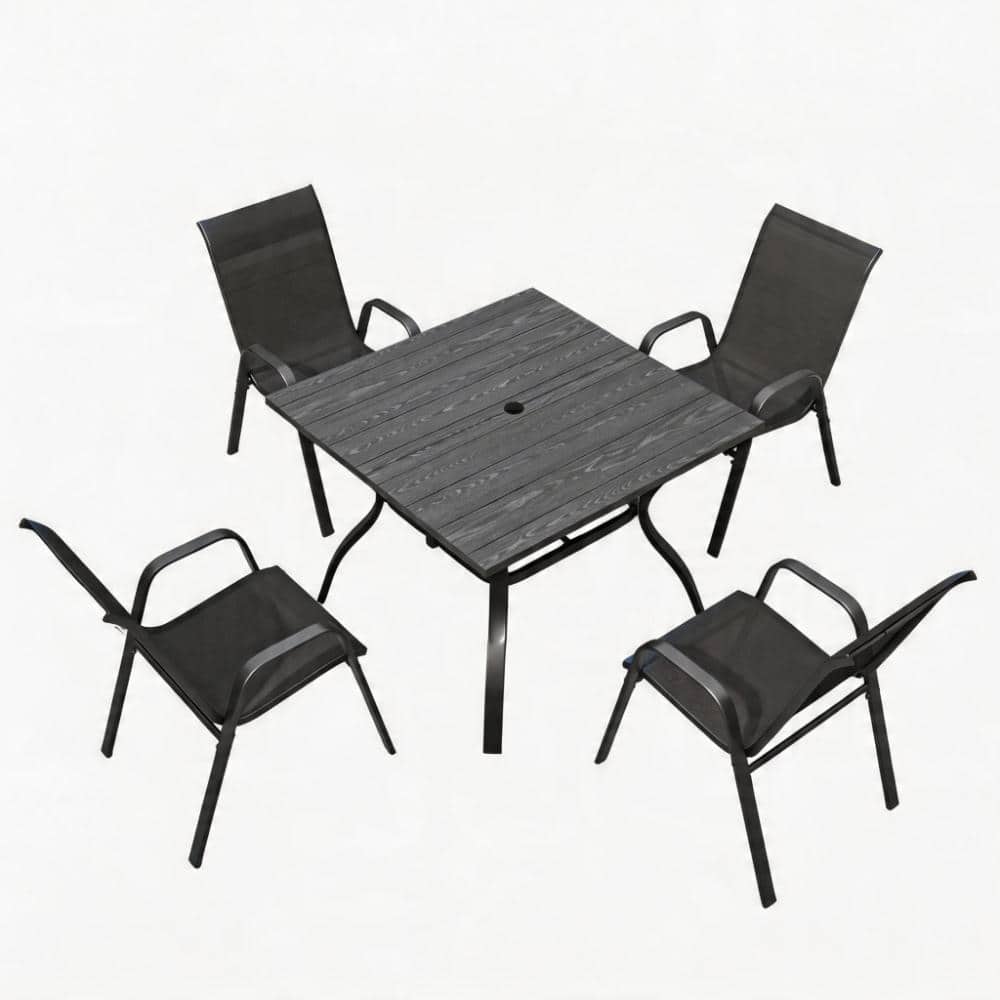 Black 5‑Piece Square Metal Outdoor Dining Set in Black with Umbrella Hole for Patio, Garden, Backyard price history on PriceWatchPro